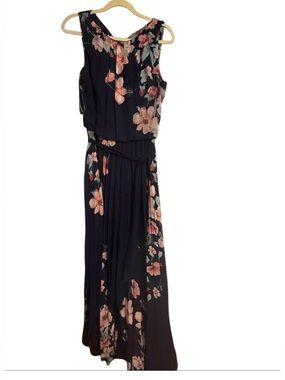 Bisou Bisou Navy Maxi Dress with Pink Floral Print